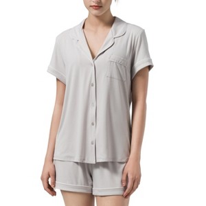 Dream Valley® Women's Button Down Collar Shirt and Shorts Pajama 2 Piece Set - 1 of 4