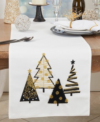 White Polyester Christmas Trees Table Runner, 16" x 70"