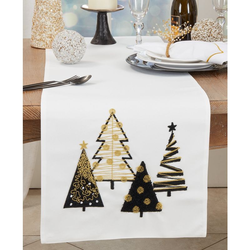 Saro Lifestyle Whimsical Christmas Trees Table Runner, 16"x70", White, 3 of 4