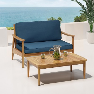 Modern Outside Willowbrook Loveseat and Coffee Table,blue -Christopher Knight Home