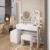 Gulches Full Body Mirror Cabinet + Round Mirror LED Vanity Table + Cushioned Stool,17" diameter LED Mirror, Touch Control, Large desktop - 3 of 4