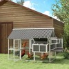 PawHut Chicken Coop with Run, Large Wooden Chicken House with 2 Nesting Boxes, 2 Roosting Bars, Ramp & Tray, Poultry Cage for 6-8 Chickens, Gray - 2 of 4
