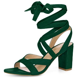 Allegra K Women's Open Toe Front Crisscross Chunky Heel Lace Ups Sandals - 1 of 4
