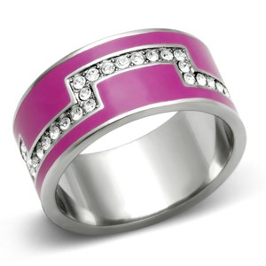 Slickblue Women’s Pink Band Ring, Stainless Steel, Geometric Cutouts and Clear Synthetic Crystal Edge Accents, Size 5–10 - 1 of 4