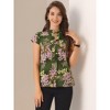 INSPIRE CHIC Women's Satin Stand Collar Work Cap Sleeve Floral Blouse - 4 of 4