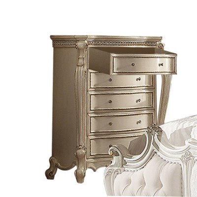 Antique Pearl Solid Wood 5-Drawer Chest with Felt Lined Drawers