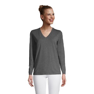 Lands' End Women's Relaxed Supima Cotton Long Sleeve V-Neck T-Shirt - 1 of 4