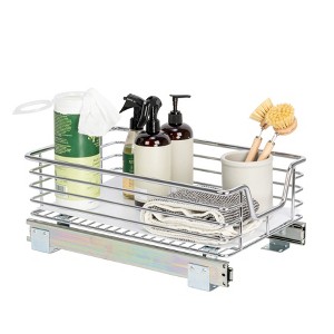 Glidez Multipurpose Chrome-Plated Steel Pull-Out/Slide-Out Storage Organizer with Plastic Liner for Under Cabinet Use - Chrome - 1 of 4