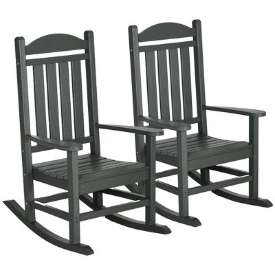 Outsunny Outdoor Rocking Chair, Traditional Slatted Porch Rocker with Armrests, Fade-Resistant Waterproof HDPE for Indoor & Outdoor