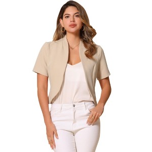 INSPIRE CHIC Women's Casual Open Front 3/4 Sleeve Collarless Business Blazer Cardigan - 1 of 4