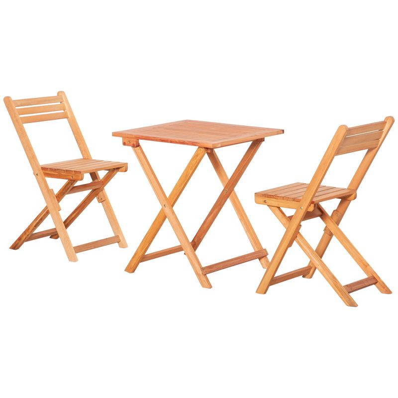 Outsunny 3 Piece Folding Patio Bistro Set,  Wooden Outdoor Chairs and Table Set,  Garden Dining Furniture for Poolside, Balcony, Teak, 4 of 7