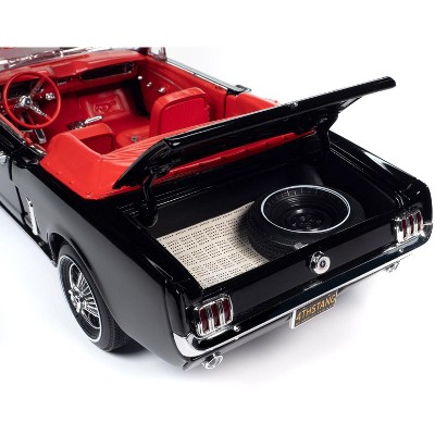 1964 1/2 Ford Mustang Convertible Black with Red Interior Diecast Model