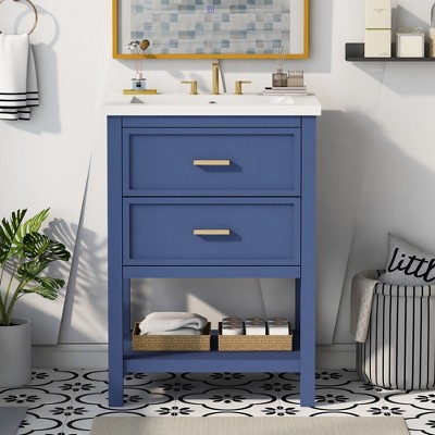 VYNXARIA 24" Bathroom Vanity with Top Sink, Modern Bathroom Storage Cabinet with 2 Drawers, Single Sink Bathroom Vanity£¬Blue