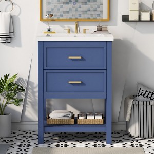 VYNXARIA 24" Bathroom Vanity with Top Sink, Modern Bathroom Storage Cabinet with 2 Drawers, Single Sink Bathroom Vanity£¬Blue - 1 of 4