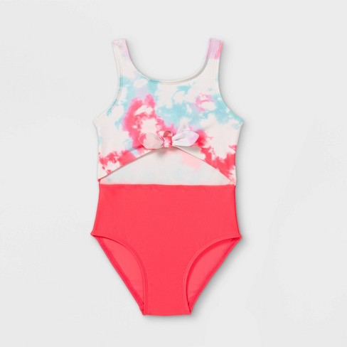 Toddler Girls Tie Dye Tie Front One Piece Swimsuit Cat Jack Neon Pink Target