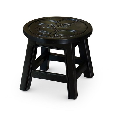 FURNIinspire Ottomans And Benches Carved Wooden Step Stool Fun Designs Premium Rubberwood Versatile Use, Butterflies Style, Black 11.00"*11.00"*10.00"