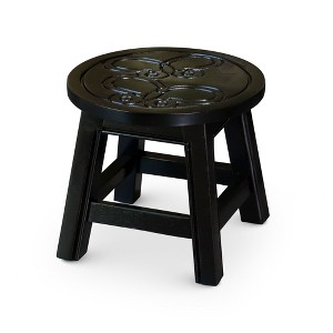 FURNIinspire Ottomans And Benches Carved Wooden Step Stool Fun Designs Premium Rubberwood Versatile Use, Butterflies Style, Black 11.00"*11.00"*10.00" - 1 of 4