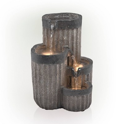 Gray Polystone Multi-Tier Tabletop Fountain with LED Lights