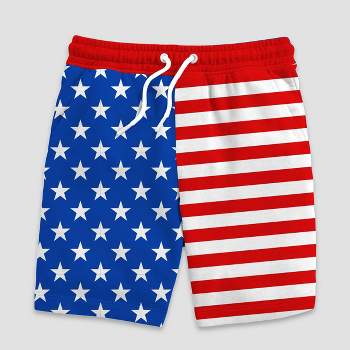 Men's Americana Flag Print Knit Lounge Pajama Shorts - Blue/Red