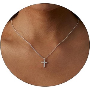 Gold Sideways Cross Necklace for Women, 14K Gold Plated Simple Everyday Choker - 1 of 4