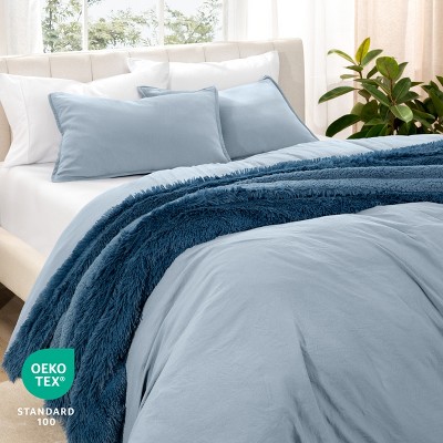 Dusty Blue Ultra-Soft Microfiber Queen Duvet Cover Set