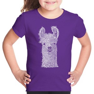 LA Pop Art Girl's Word Art T-shirt - Llama - 1 of 4