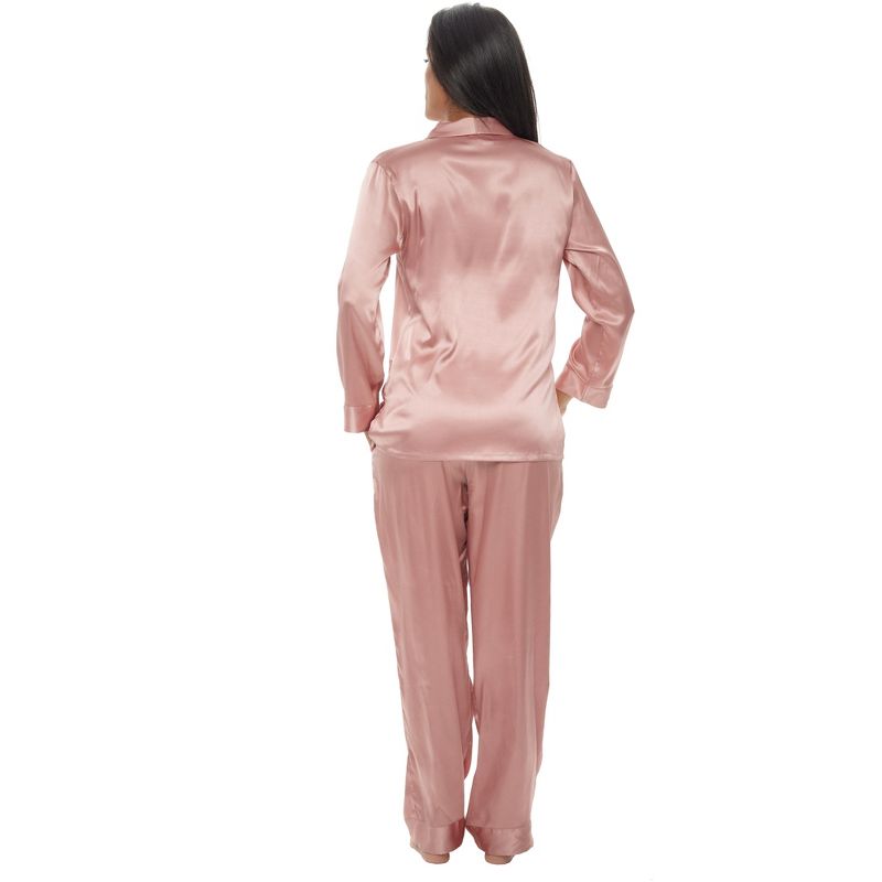 Womens Satin Pajamas Lounge Set, Silk like Long Sleeve Top and Pants with Pockets, 2 of 4