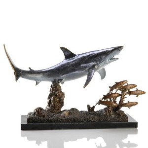 SPI Home Brass Shark with Prey Figurine – 16" Ocean Predator Sculpture for Nautical or Marine-Inspired Decor - 1 of 4