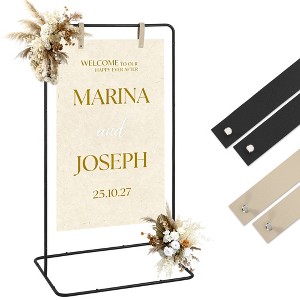 Adjustable Welcome Sign Stand-50or68 Inch Height, Metal Wedding Aisle Sign Holder with Leather Straps for Welcome Sign, Wedding, Birthday Party Decor - 1 of 4