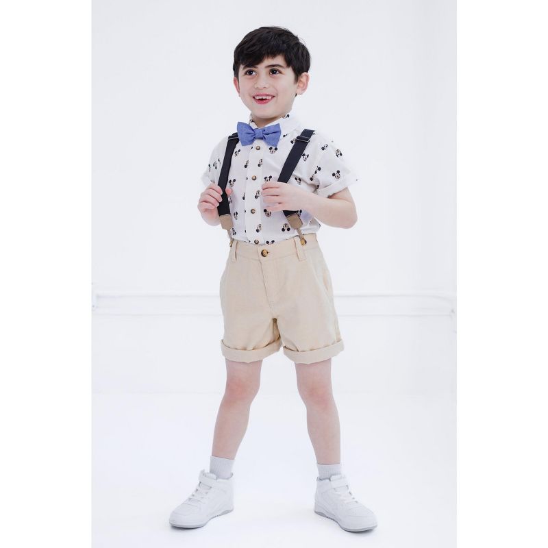 Disney Mickey Mouse Button Down Shirt Twill Pants Suspenders and Bow-Tie 4 Piece Outfit Set Infant to Little Kid, 4 of 8