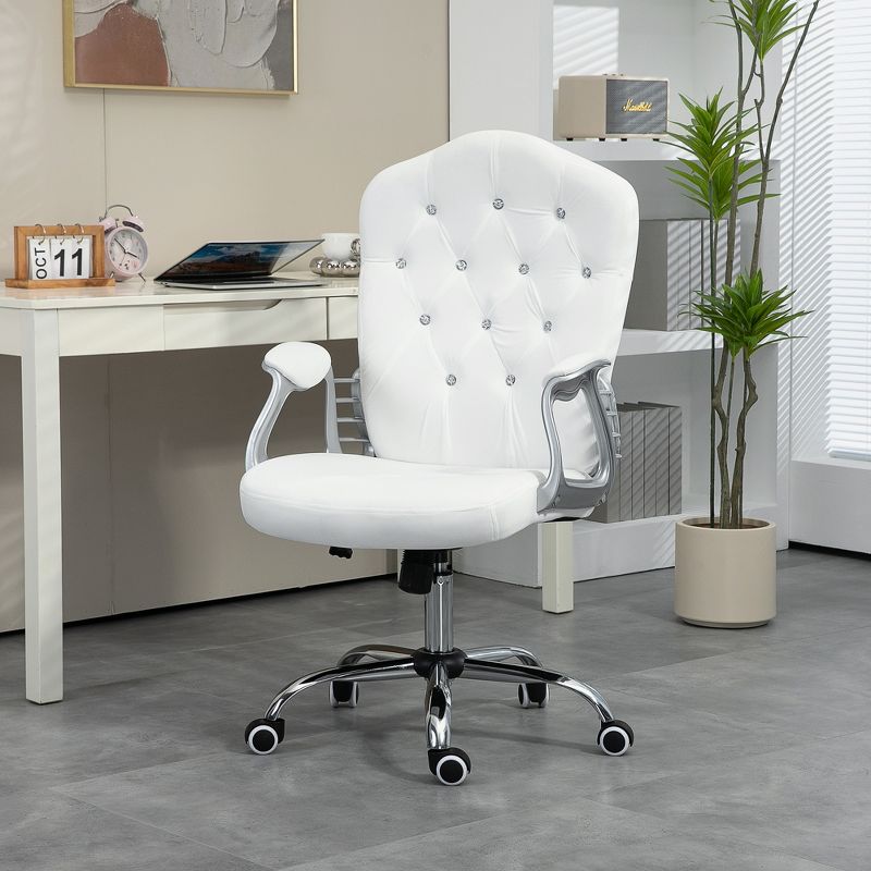 Vinsetto Home Office Chair, Velvet Computer Chair, Button Tufted Desk Chair with Swivel Wheels, Adjustable Height, and Tilt Function, 2 of 7