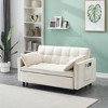 Ridstar Modern Compact Velvet 3-in-1 Convertible Sofa Bed with Backrest, Pillows & Storage Pockets for Living Room-Beige - 3 of 4