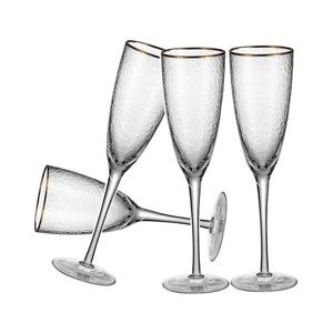 Slickblue Sparkling Gold Rimmed Hammered Champagne Flutes - 8oz Set of 4 - 1 of 4