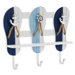 Nautical Hooks with Shelf, Decorative Beach Slippers, Wall Hanging Decor with 3 Hooks (13 x 3 x 11 Inches)