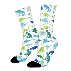 Dinosaur Blue Green Women Printed Crew Socks Funny Funky Socks Soft Polyester Novelty Gifts for Artists Men - 1 of 1