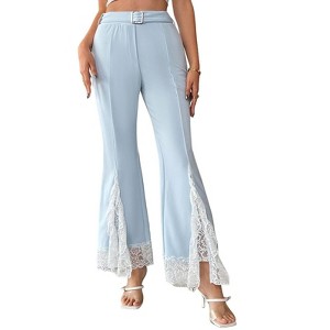 Women's High Waist Split Lace Hem Bell Bottom Pants Elegant Long Pants - 1 of 4