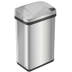 iTouchless Sensor Bathroom Trash Can with AbsorbX Odor Filter and Fragrance 4 Gallon Silver Stainless Steel - 1 of 4