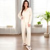 Anna-Kaci Lounge Women's Solid Color 2-Piece Pajama Set with Long Sleeve V-Neck Top and Relaxed Fit Wide-Leg Pants - 2 of 4