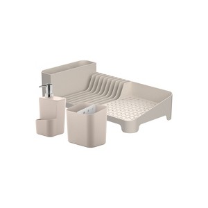OU Kitchen Sink Organizer 3pc Set, Dish Drying Rack, Cutlery Drainer & Soap Dispenser Caddy with Sponge Holder, Countertop Dish Drainer & Strainer - 1 of 2