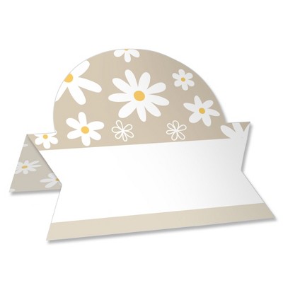 Big Dot of Happiness Tan Daisy Flowers - Floral Party Tent Buffet Card - Table Setting Name Place Cards - Set of 24