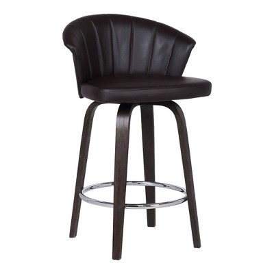 26" Ashley Wood Back Swivel Faux Leather Barstool Brown - Armen Living