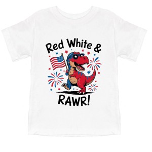 The Juniper Shop Red, White and Rawr Toddler Short Sleeve Tee - 5T - White - 1 of 4