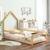 ALEXOUN Twin Size Pine Wood Grounded Bed with House-Shaped Headboard and Safety Guardrails for Kids Teens,No Box Spring Needed - 2 of 4