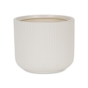 Cheungs Currula Round Ridged Pattern Ceramic Pot- Large - White - 1 of 4