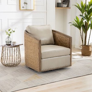 CAVINAS 360 Degree Swivel Chair, Swivel Barrel Chair, Rattan Accent Chair, Single Sofa Chair for Living Room, Leisure Arm Chair - 1 of 4