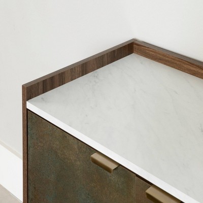 Natural Walnut and Oxide Brown Adjustable Shelf Cabinet