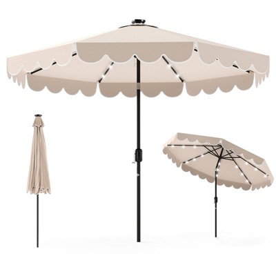Tangkula 9.3 FT Solar Patio Umbrella w/ 32 LED Lights & Vented Top & Ruffles