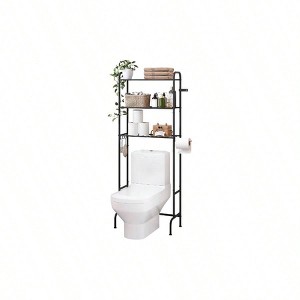 Over Toilet Storage 3 Tier Heavy Duty Metal Bathroom Organizer Freestanding Space Saver with Wide Shelves Towels Toilet Paper Black - 1 of 4