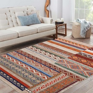 Vintage Patchwork Runner Rug - Machine Washable, Non-Slip, Stain-Resistant, Geometric Design, Foldable, Soft Low-Pile for Hallway - 1 of 4