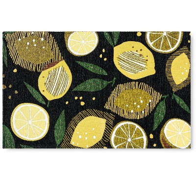 1pc Lemon Pattern Kitchen Mat, Country Style Polyester Rectangle